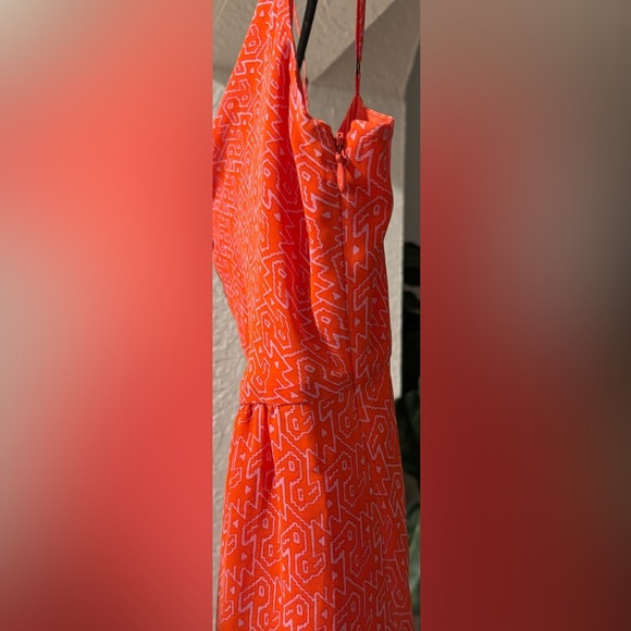 Rachel Roy Lined Dress - Geometric Spaghetti Straps Side Zipper Orange - Picture 5 of 5